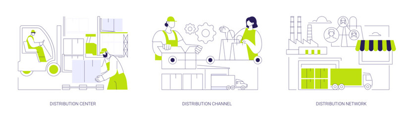 Distribution of goods abstract concept vector illustrations.