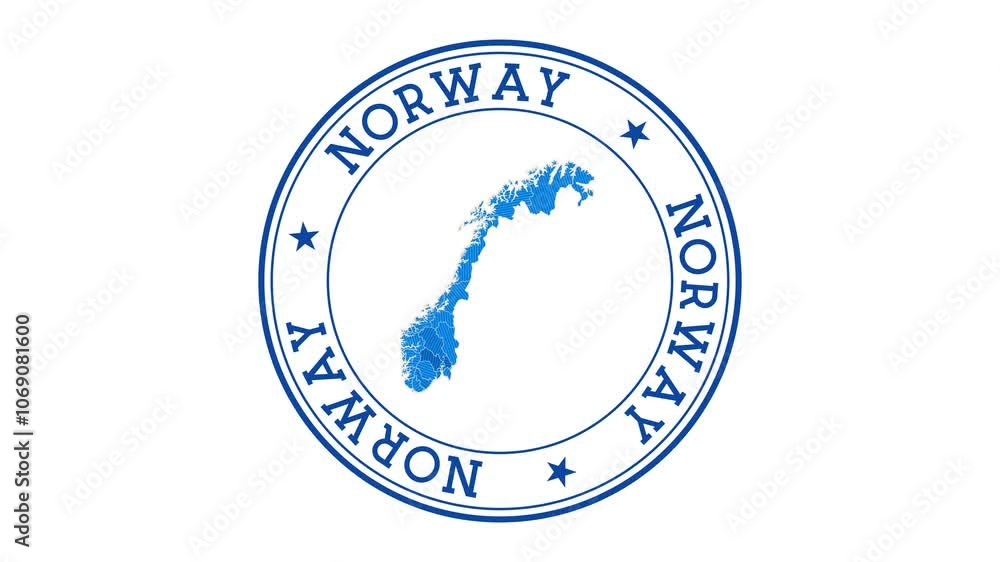 Poster norway intro. badge with the circular name and map of the country. norway round logo animation.