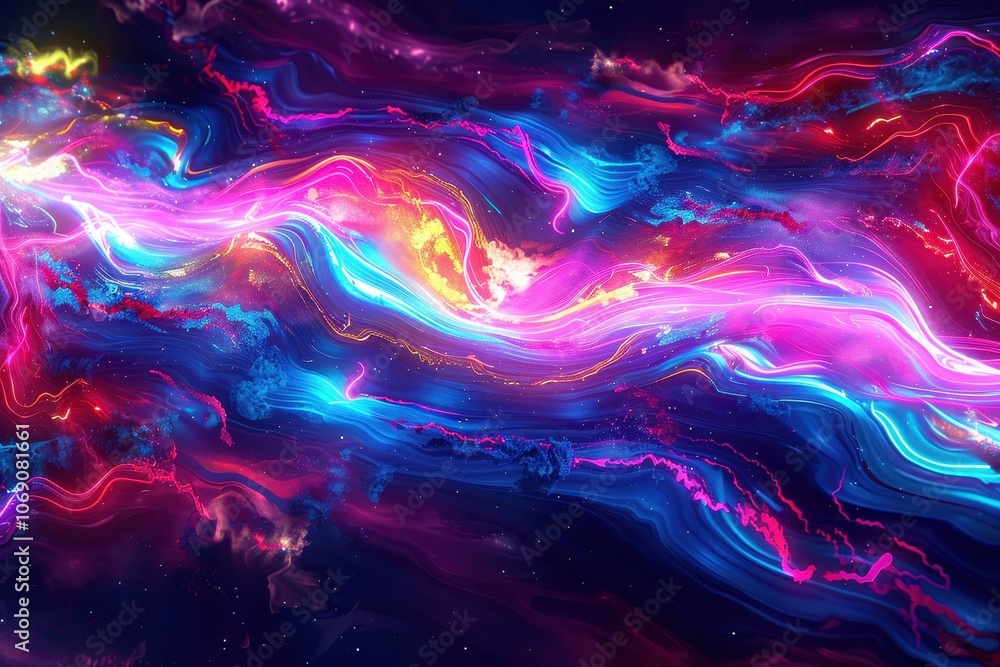 Fototapete Colorful abstract patterns featuring bright streaks of light and bokeh effects create a mesmerizing visual experience filled with vibrant hues, suitable for digital backgrounds or designs