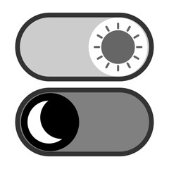 Set of dark and light mode icons. day, night, sun and moon signs and symbols for app, user interface, and website. Editable color and stroke of buttons. Isolated on transparent background. Vector