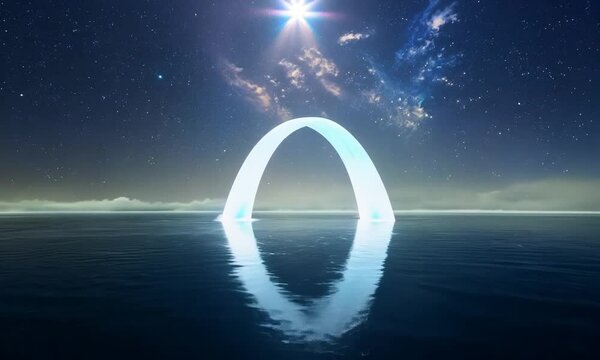 Supernatural arch over water surface