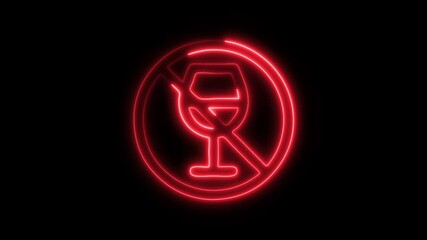Glowing No Alcohol Icon and Symbol in HD Video Neon Animation on Black Background