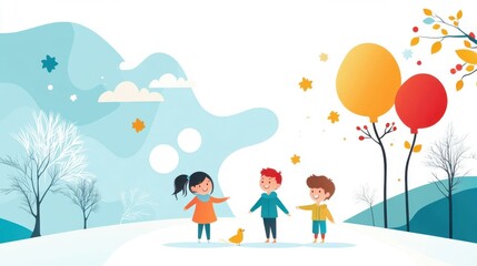 Joyful Diverse Children Playing Together in Nature