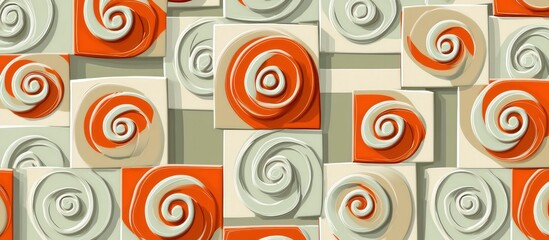 Modern design with orange and grey spiral pattern.
