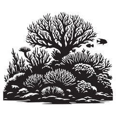 Coral reef underwater silhouette vector art black color design and solid white background  © Mizanur Rahman