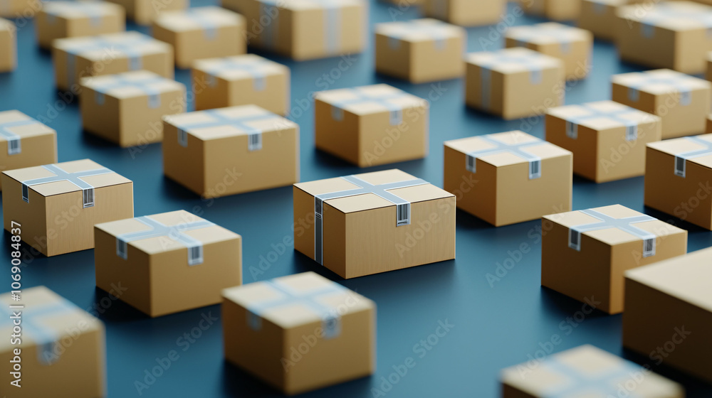 Aufkleber rows of inventory boxes with clear labels, organized and efficient