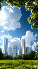 Fototapeta premium Innovative green spaces transform urban skylines with sustainable architecture