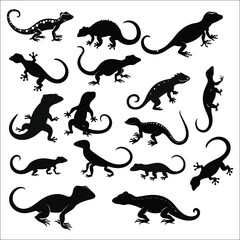 Gecko Silhouette Bundle Set on a White Background