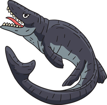 cartoon mosasaurus swimming, dark blue clip art preview