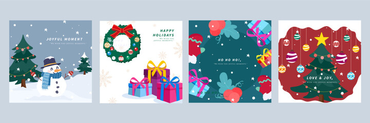Festive Holiday Greeting Cards With Christmas Decorations. Illustrations of Christmas-themed greeting cards featuring ornament. Perfect for holiday celebrations and spreading joy Christmas season