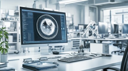 Modern Office Workspace with Computer and Indoor Plants