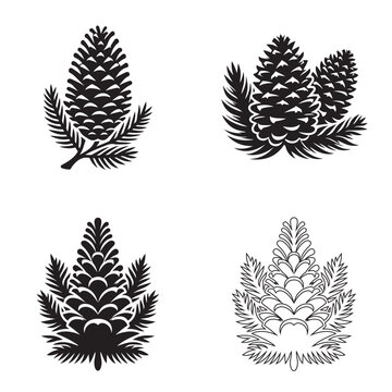  Pine Cones silhouette vector art like the logo black color design and solid white background 