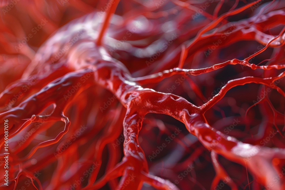 Poster close-up view of intricate red and clear vascular structure showcasing detailed patterns and texture