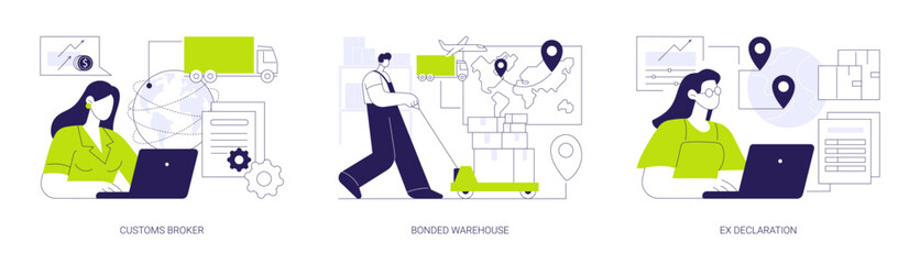 Customs clearance abstract concept vector illustrations.