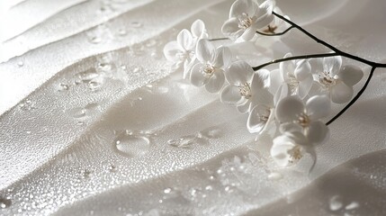 White flowers on textured surface with water droplets