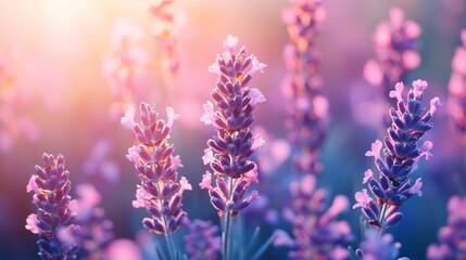 Obraz premium Lavender flowers in warm sunset light