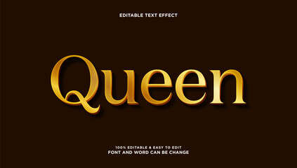 Queen text effect with modern and elegant 3d gold style, which is editable.