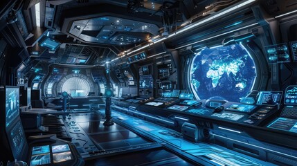 High-Tech Futuristic Space Station Control Room