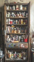 Obraz premium Colorful Cabinet Filled with Art Supplies and Brushes