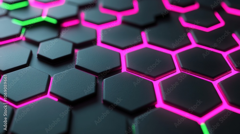 Poster neon pink hexagonal grid pattern background