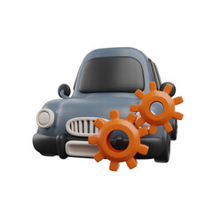 3D render car with gear symbolizing automotive engineering, mechanics, or performance tuning