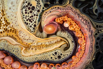 A detailed anatomical model of the human digestive system showcasing the stomach, intestines, and associated organs in a laboratory setting during daylight