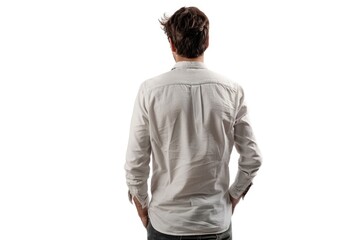 Fototapeta premium Collection of rear view young men in casual attire.