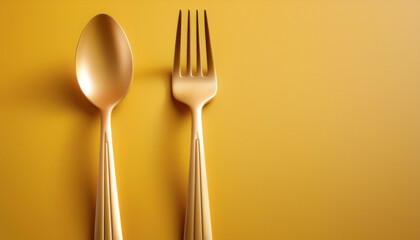 Fork and spoon, isolated on a yellow pastel