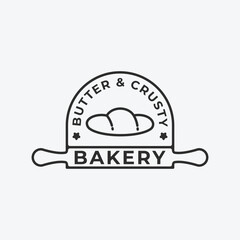 bakery logo line icon illustration design with bread and rolling tin shape icon