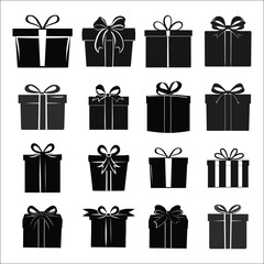 Gift Box Silhouette Bundle Set on a White Background