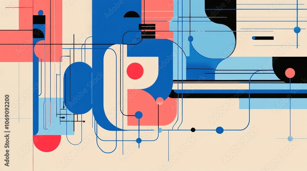 Poster abstract geometric design with vibrant colors and shapes, creating a dynamic and modern pattern.