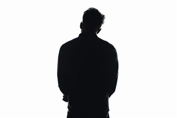 Lonely man in silhouette against white background.