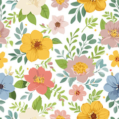 Colorful floral hand drawn seamless pattern