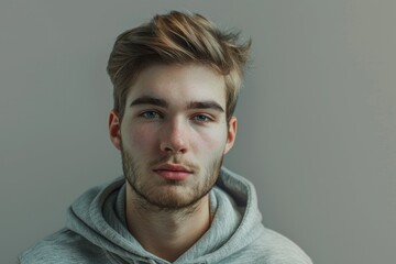 Fototapeta premium Portrait Of Young Man On Gray Background