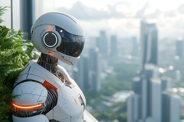 Futuristic robotic assistants transform urban skylines with sustainable innovation