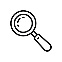 Magnifying Glass Outline Icon, Simple black and white outline of a magnifying glass, symbolizing search, inspection, and zoom, ideal for user interface and research-related designs.
