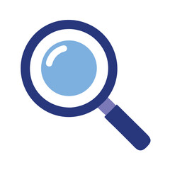 Minimalist Blue Magnifying Glass Icon, Simple magnifying glass icon with a blue lens and dark blue handle, symbolizing search, focus, and analysis, ideal for UI and educational designs.
