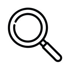 Magnifying Glass Outline Icon, Simple black and white outline of a magnifying glass, symbolizing search, inspection, and zoom, ideal for user interface and research-related designs.
