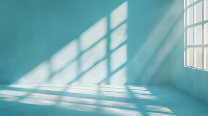 Simple Sky Blue Room with Natural Sunlight and Shadows for Product Presentation
