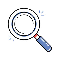 Magnifying Glass Icon with Blue Handle and Highlights, Illustration of a magnifying glass with a blue handle and highlights, symbolizing search, inspection, and exploration, suitable for UI and resear
