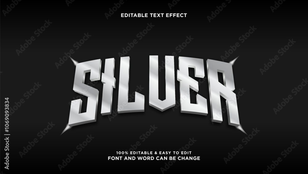 Poster silver text effect with modern and elegant 3d luxury style that can be edited