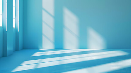 Obraz premium Sunlight Coming Through a Window in a Room with Blue Walls and Shadow Play 