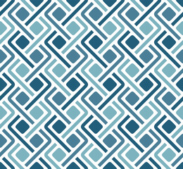 Geometric checkered composition with small blue squares on a white background. Modern ethnic style. Seamless repeating pattern. Vector illustration.