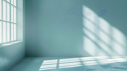 Obraz premium Room with Blue Wall and Bright Light Streaming Through a Window, Casting Shadows 