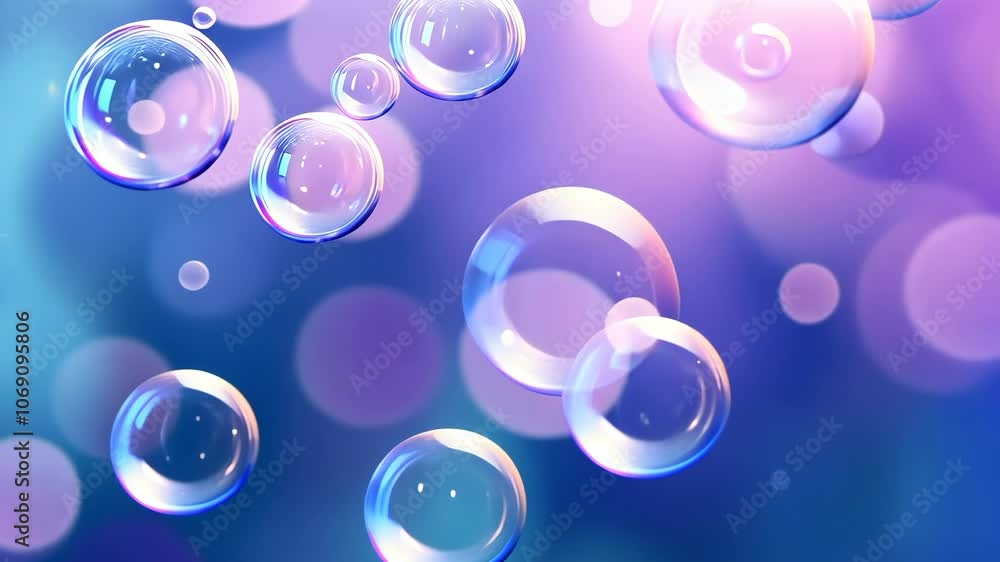 Aufkleber many soap bubbles float in front of a colorful, blurred background