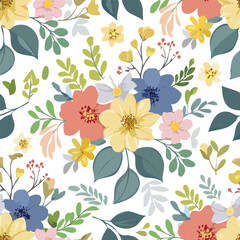 Colorful floral hand drawn seamless pattern