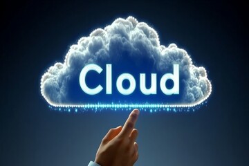 Cloud icon on a screen being interacted with showcasing cloud based data solutions digital networking and cloud technology applications