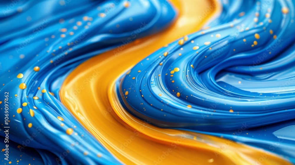 Aufkleber vivid splashes of blue and yellow oil paint create an abstract composition, showcasing dynamic movem