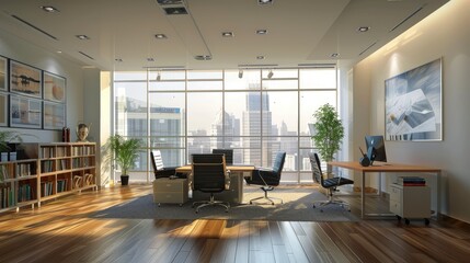 Fototapeta premium Sleek Modern Office with City View