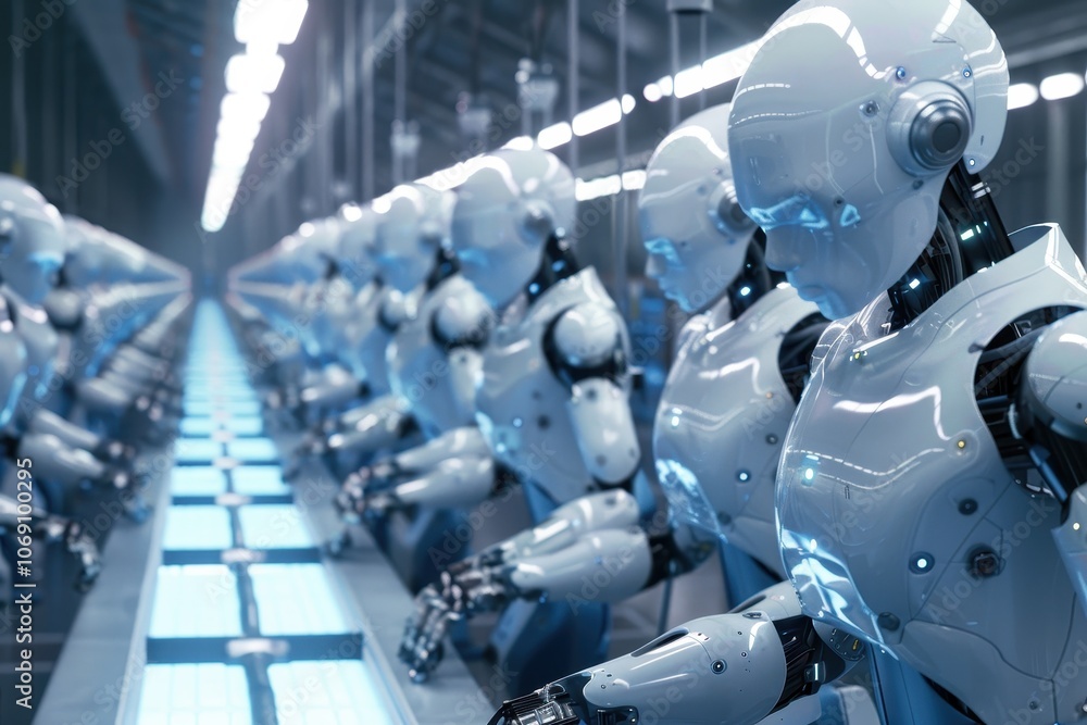 Leinwandbilder Automated assembly line featuring robotic arms working in a high-tech factory setting during peak production hours